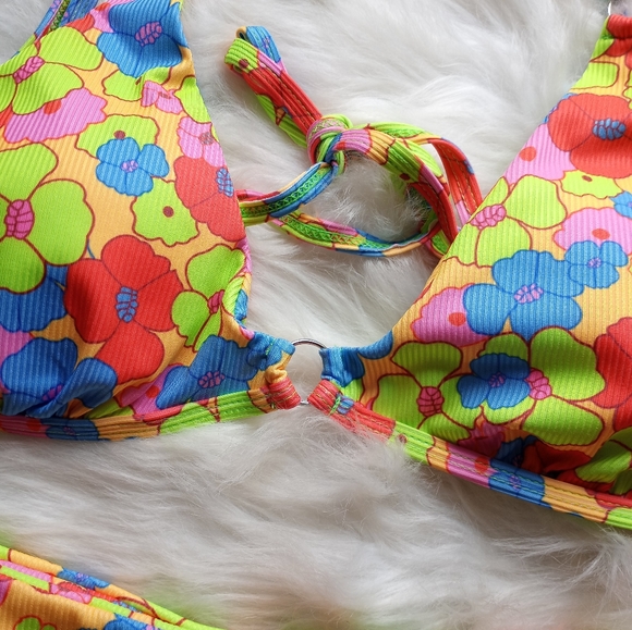 Floral Print Spaghetti Strap Bikini Bathing Suit 2 Piece Swimsuit, NWOT - Picture 10 of 14